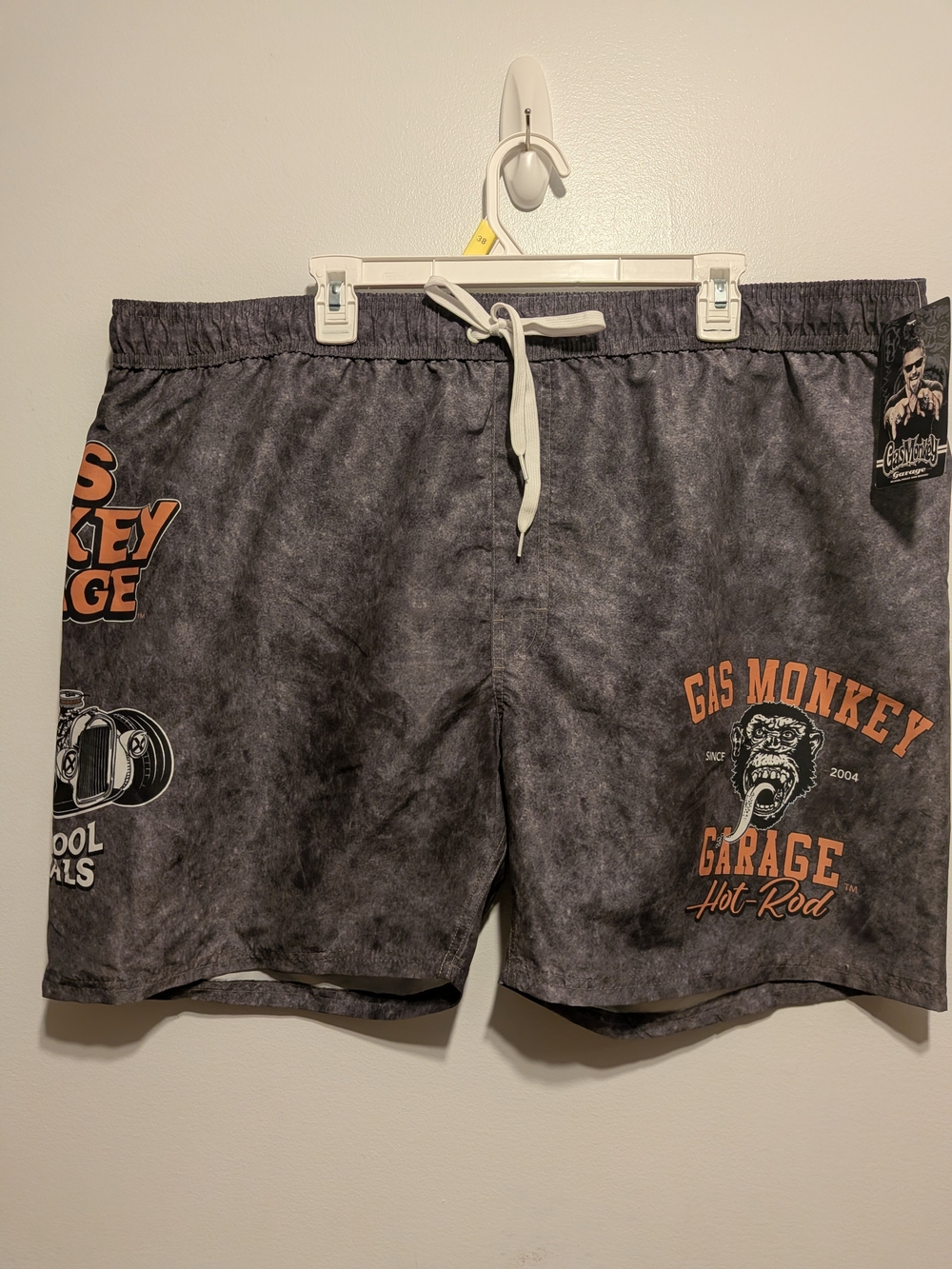 Gas Monkey Garage Men's Gray Swim Trunks with Orange Logo